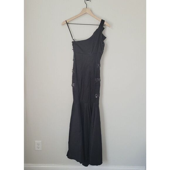 Caché One Shoulder Fit & Flare Sequin & Satin Gown in Black Size 6 - Picture 4 of 7